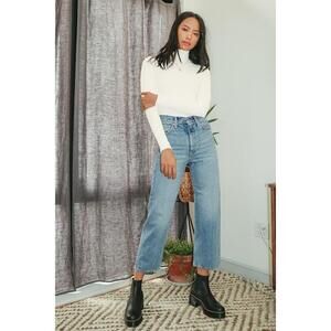 Lulus Basics Wilde Ivory Ribbed Long Sleeve Mock Neck Bodysuit White - Size S